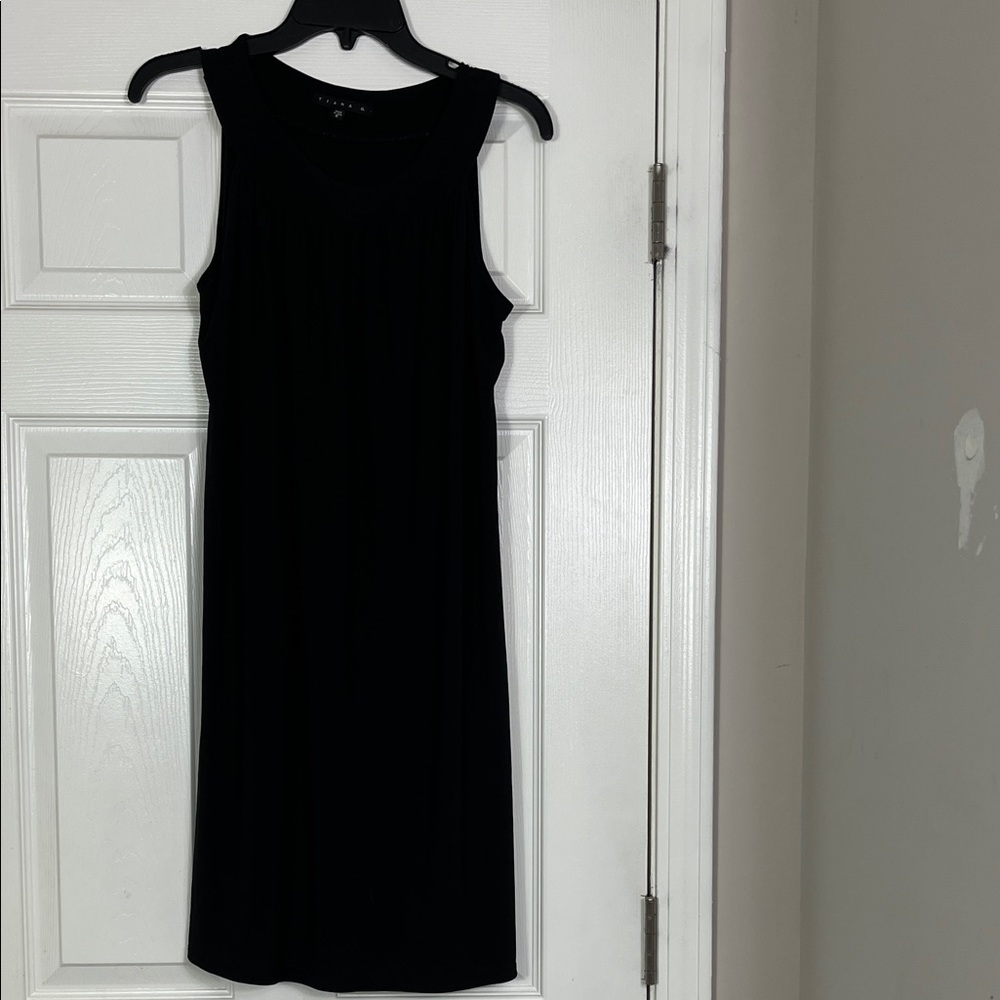 Tiana B Black Sleeveless Midi Dress Pleated Front Classic Minimalist Small